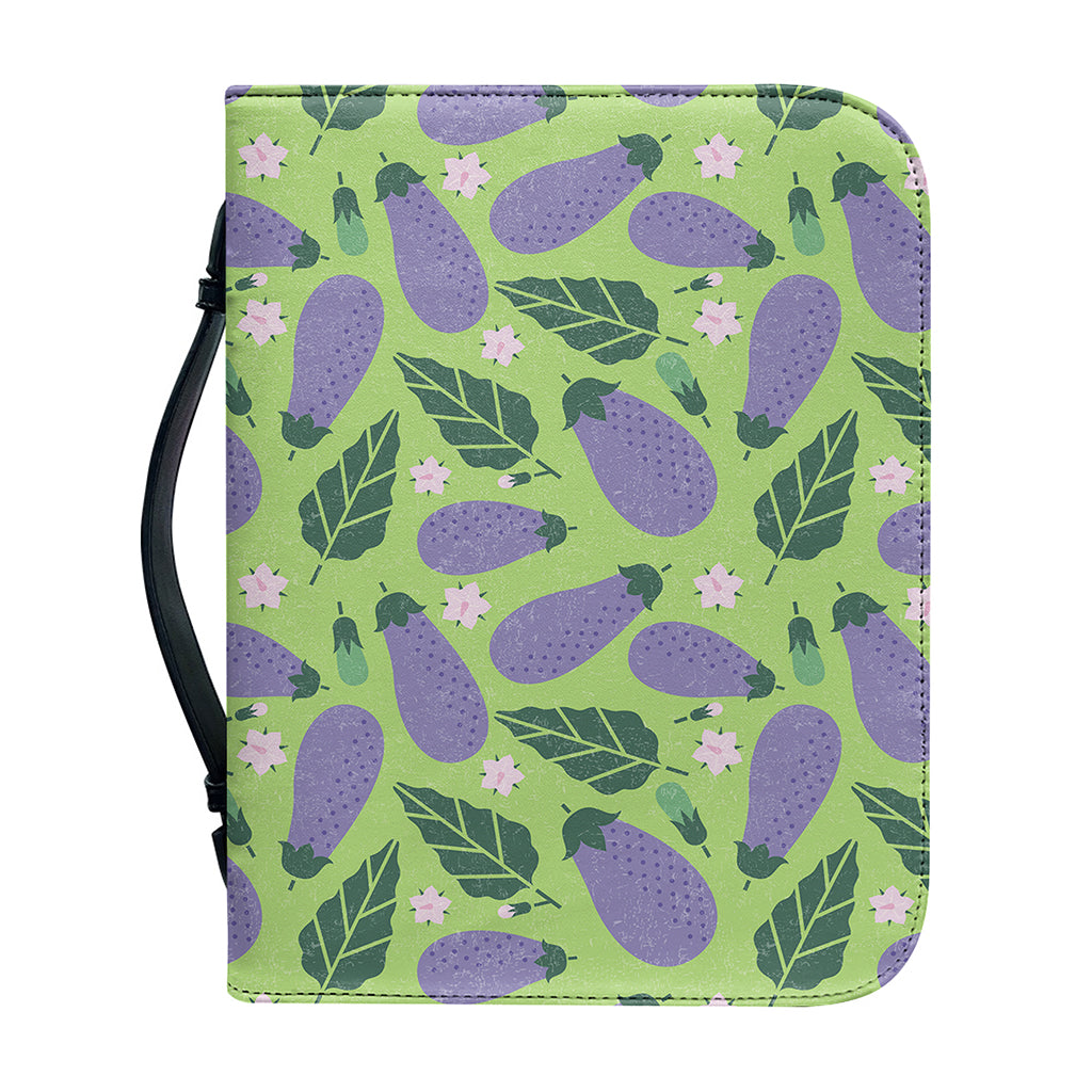 Eggplant With Leaves And Flowers Print Leather Bible Cover