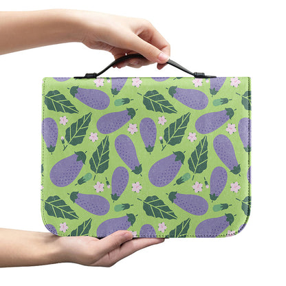 Eggplant With Leaves And Flowers Print Leather Bible Cover