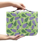 Eggplant With Leaves And Flowers Print Leather Bible Cover