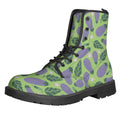 Eggplant With Leaves And Flowers Print Lace-Up Boots