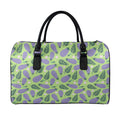 Eggplant With Leaves And Flowers Print Leather Duffel Bag