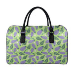 Eggplant With Leaves And Flowers Print Leather Duffle Bag