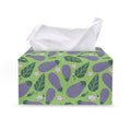 Eggplant With Leaves And Flowers Print Leather Tissue Box Cover