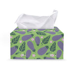 Eggplant With Leaves And Flowers Print Leather Tissue Box Cover