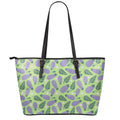 Eggplant With Leaves And Flowers Print Leather Tote Bag With Zipper