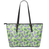 Eggplant With Leaves And Flowers Print Leather Tote Bag