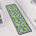 Eggplant With Leaves And Flowers Print Long Kitchen Mat