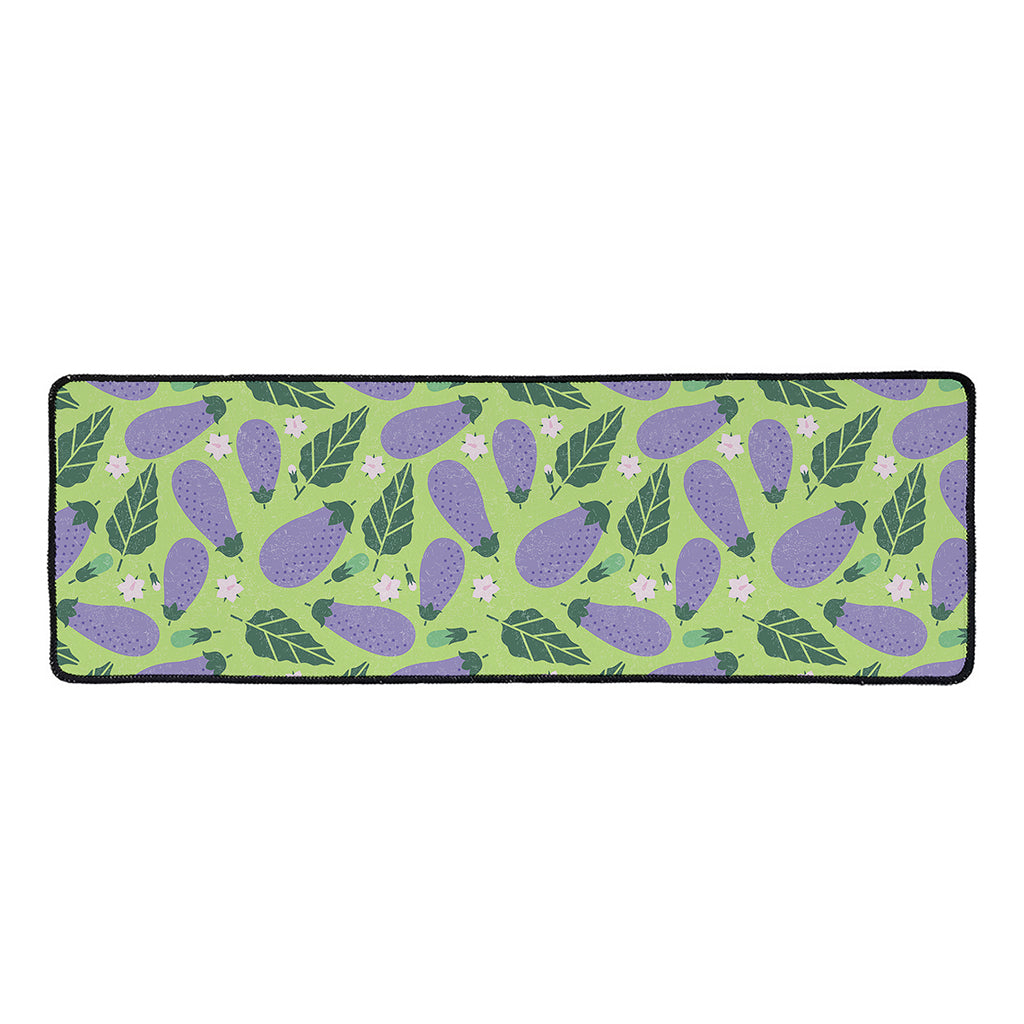 Eggplant With Leaves And Flowers Print Long Kitchen Mat