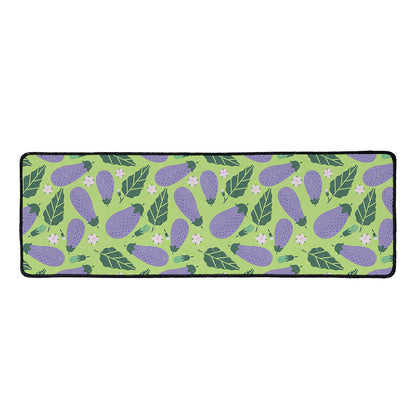 Eggplant With Leaves And Flowers Print Long Kitchen Mat