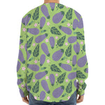 Eggplant With Leaves And Flowers Print Long Sleeve Baseball Jersey