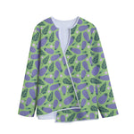 Eggplant With Leaves And Flowers Print Long Sleeve Short Coat