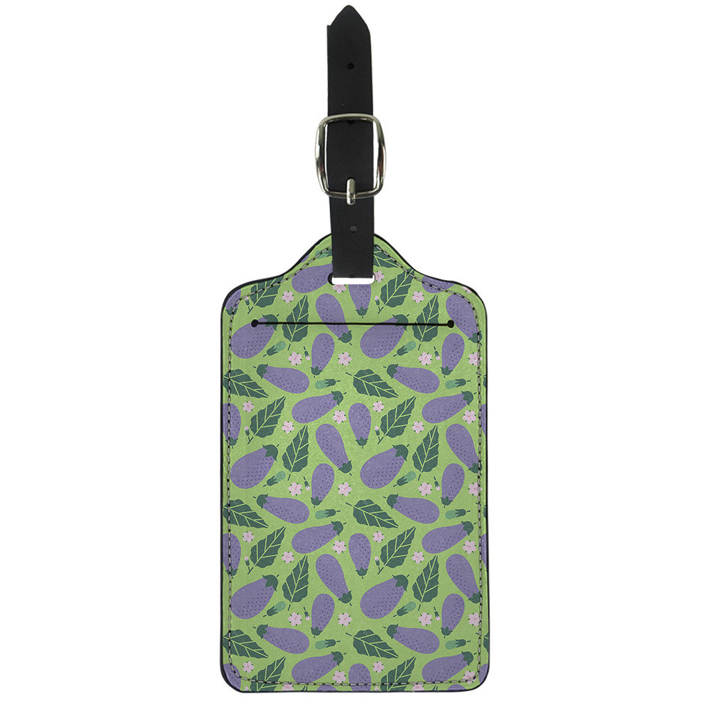 Eggplant With Leaves And Flowers Print Luggage Tag