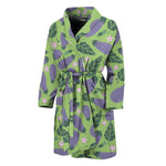 Eggplant With Leaves And Flowers Print Men's Bathrobe