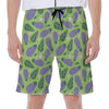 Eggplant With Leaves And Flowers Print Men's Beach Shorts