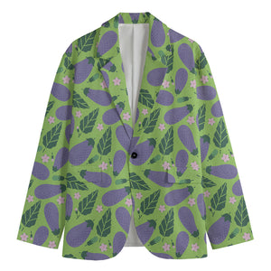 Eggplant With Leaves And Flowers Print Men's Blazer