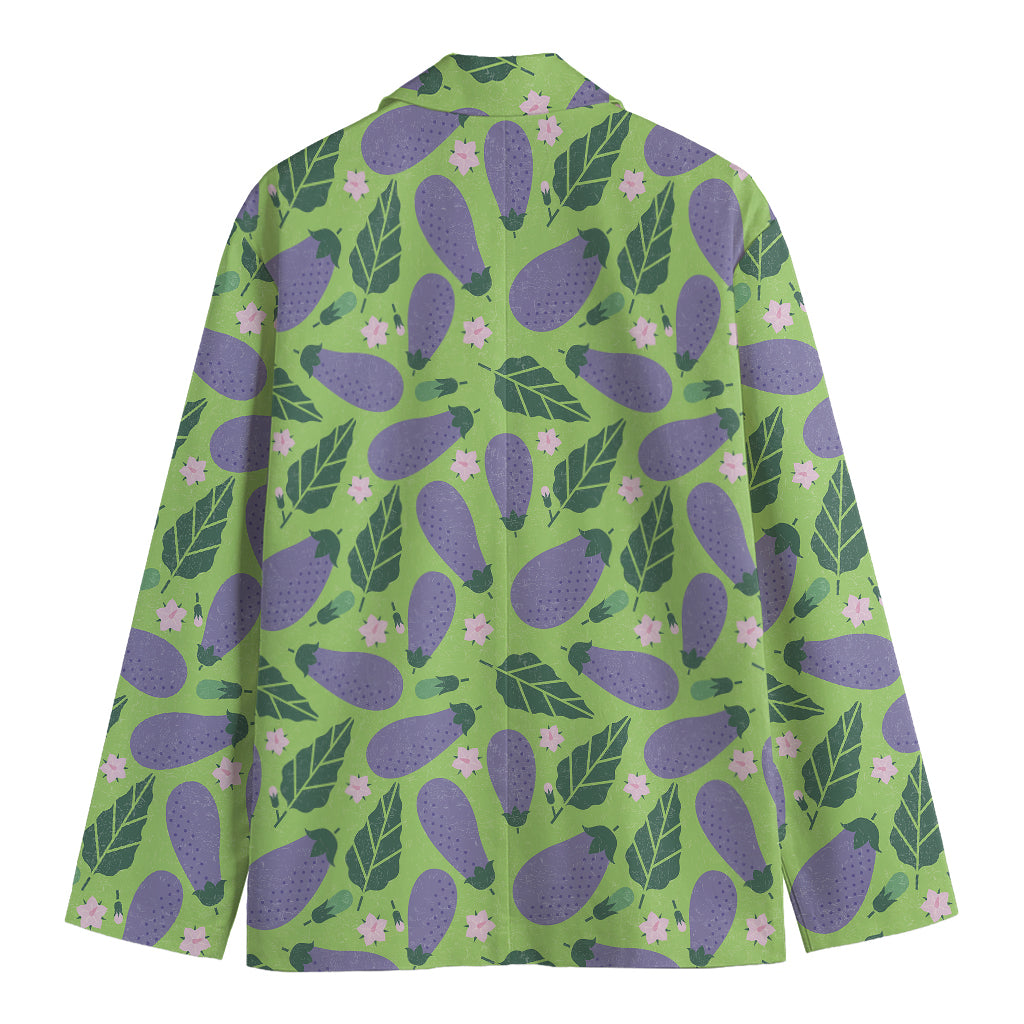 Eggplant With Leaves And Flowers Print Men's Blazer