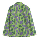 Eggplant With Leaves And Flowers Print Men's Blazer