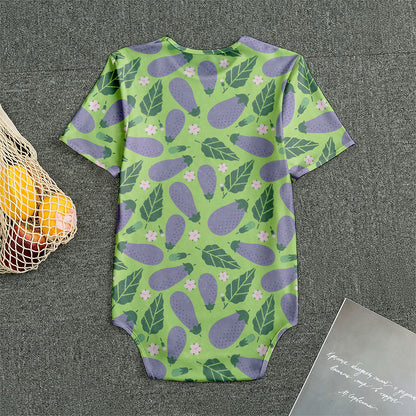 Eggplant With Leaves And Flowers Print Men's Bodysuit