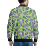 Eggplant With Leaves And Flowers Print Men's Bomber Jacket