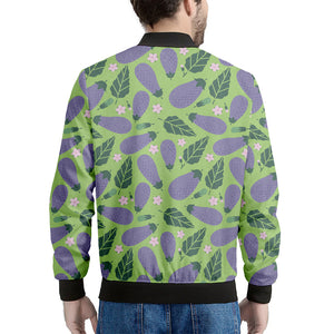 Eggplant With Leaves And Flowers Print Men's Bomber Jacket