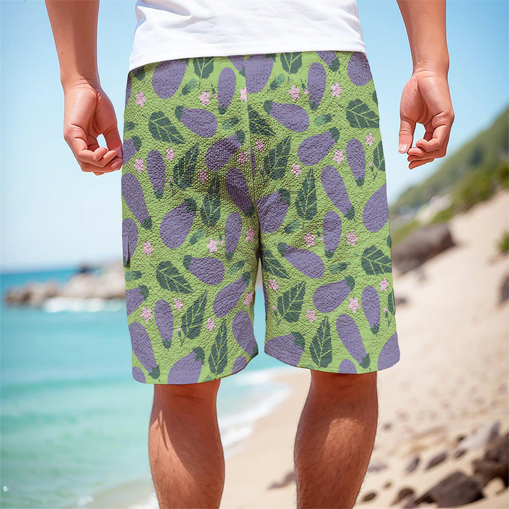 Eggplant With Leaves And Flowers Print Men's Cargo Shorts
