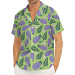 Eggplant With Leaves And Flowers Print Men's Deep V-Neck Shirt