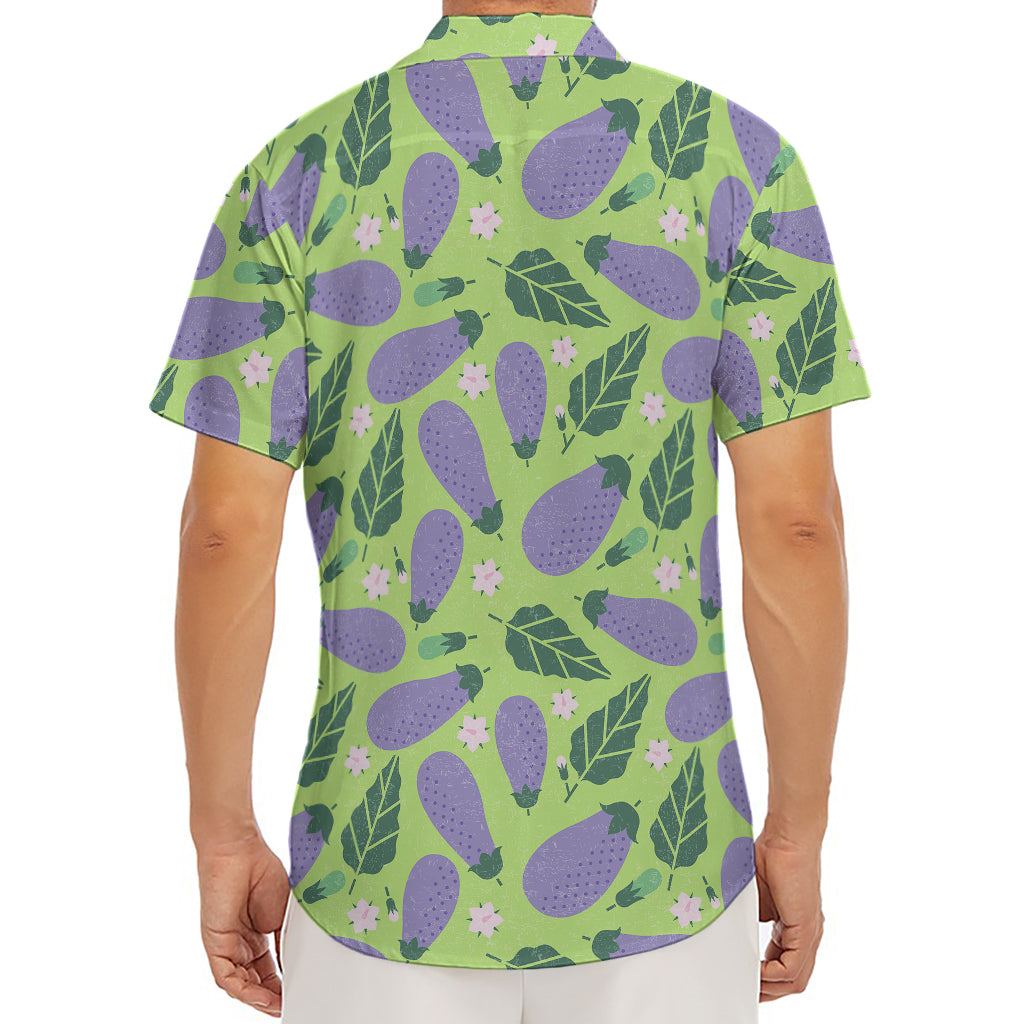 Eggplant With Leaves And Flowers Print Men's Deep V-Neck Shirt