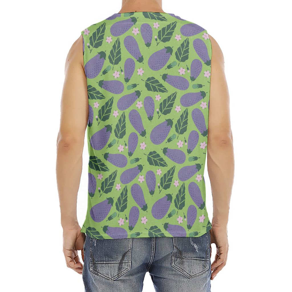 Eggplant With Leaves And Flowers Print Men's Fitness Tank Top