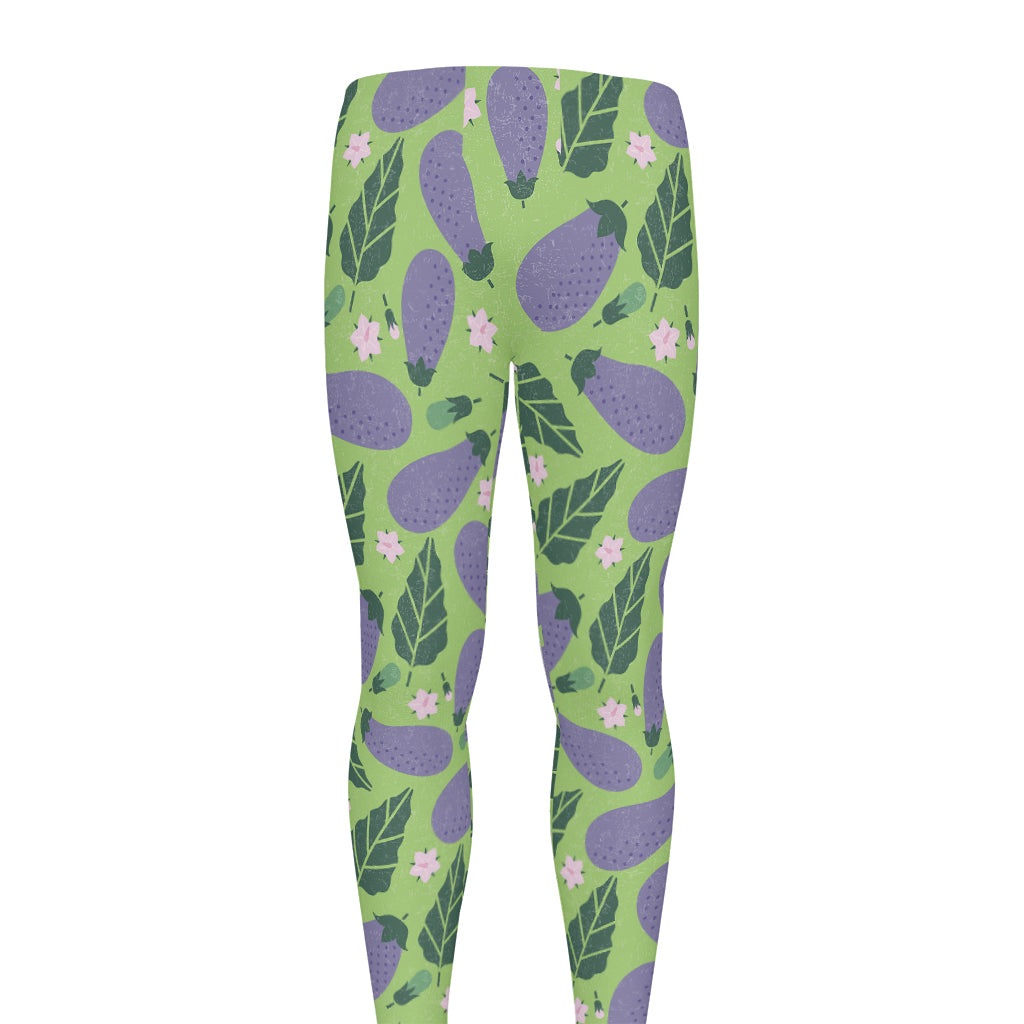 Eggplant With Leaves And Flowers Print Men's leggings