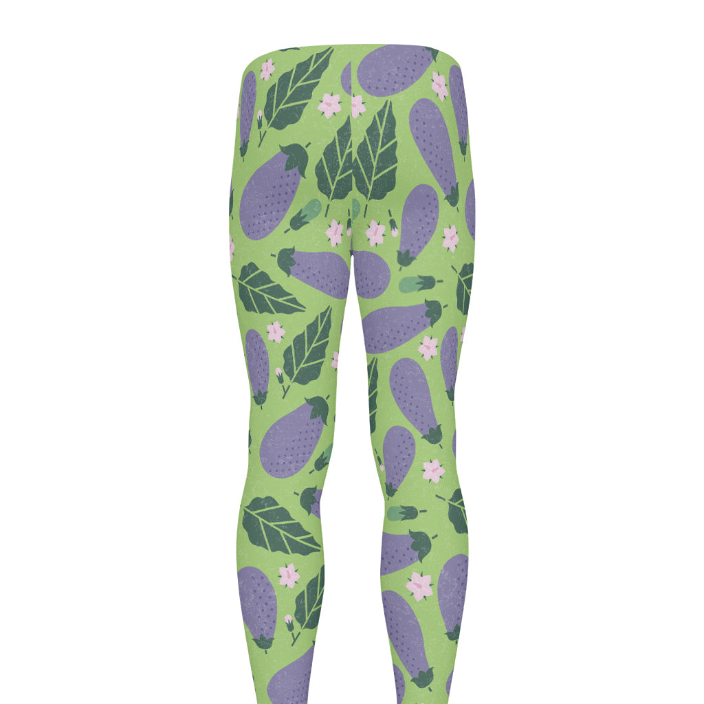 Eggplant With Leaves And Flowers Print Men's leggings
