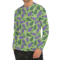 Eggplant With Leaves And Flowers Print Men's Long Sleeve Rash Guard
