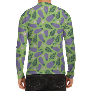 Eggplant With Leaves And Flowers Print Men's Long Sleeve Rash Guard