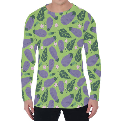 Eggplant With Leaves And Flowers Print Men's Long Sleeve T-Shirt