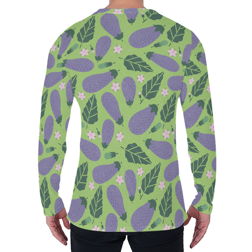 Eggplant With Leaves And Flowers Print Men's Long Sleeve T-Shirt