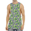 Eggplant With Leaves And Flowers Print Men's Muscle Tank Top