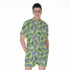 Eggplant With Leaves And Flowers Print Men's Rompers