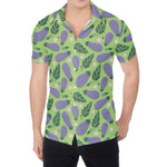 Eggplant With Leaves And Flowers Print Men's Shirt