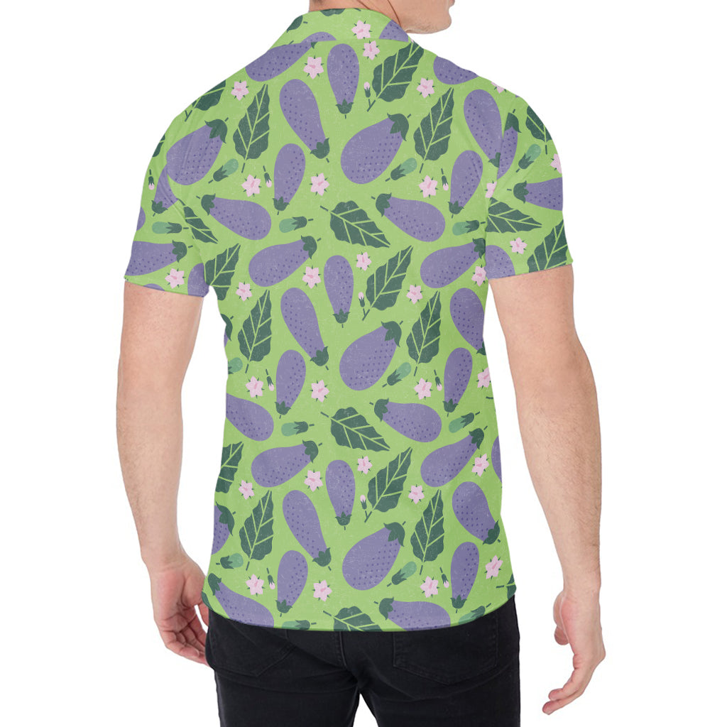 Eggplant With Leaves And Flowers Print Men's Shirt