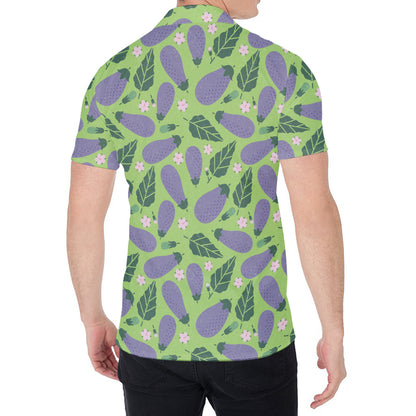 Eggplant With Leaves And Flowers Print Men's Shirt