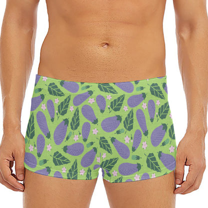 Eggplant With Leaves And Flowers Print Men's Short Boxer Briefs