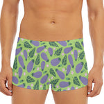 Eggplant With Leaves And Flowers Print Men's Short Boxer Briefs