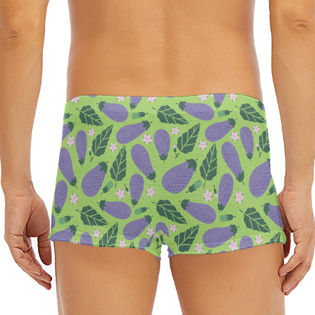 Eggplant With Leaves And Flowers Print Men's Short Boxer Briefs