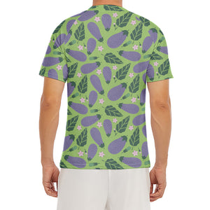 Eggplant With Leaves And Flowers Print Men's Short Sleeve Rash Guard