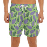 Eggplant With Leaves And Flowers Print Men's Split Running Shorts