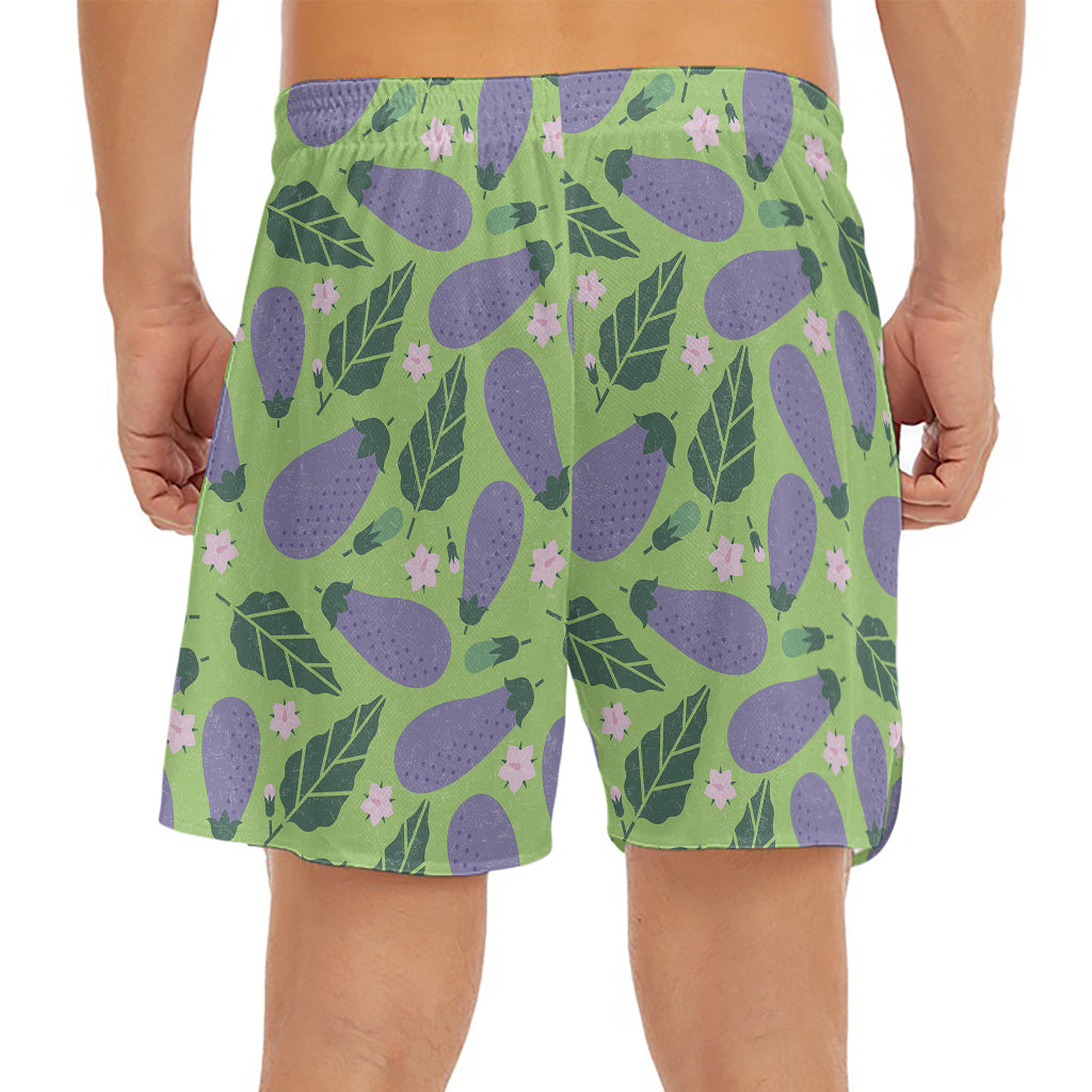 Eggplant With Leaves And Flowers Print Men's Split Running Shorts