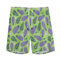 Eggplant With Leaves And Flowers Print Men's Athletic Shorts
