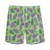 Eggplant With Leaves And Flowers Print Men's Sports Shorts