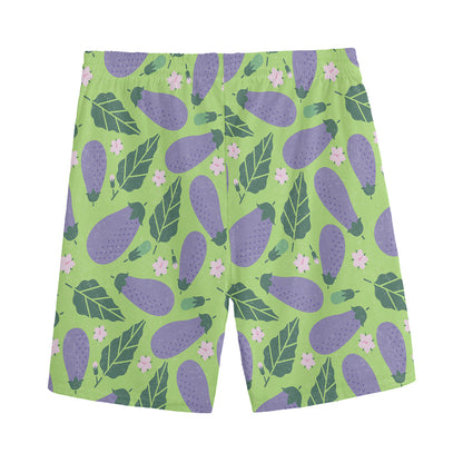 Eggplant With Leaves And Flowers Print Men's Sports Shorts