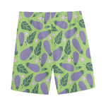 Eggplant With Leaves And Flowers Print Men's Sports Shorts