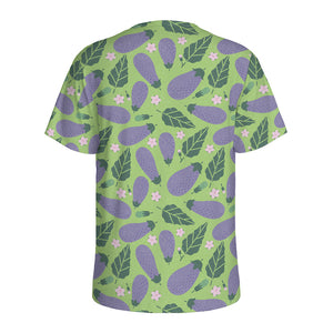 Eggplant With Leaves And Flowers Print Men's Sports T-Shirt